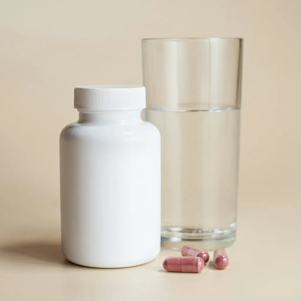 supplements for tinnitus bottle with glass of water